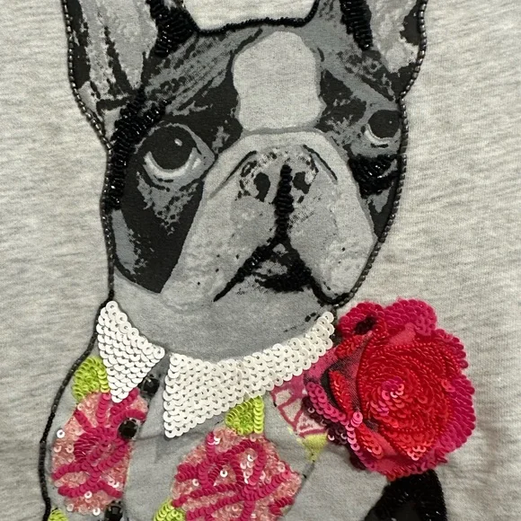 Marc Cain Grey Cotton T-Shirt with Dog and Floral sequin and stone design - Picture 2 of 7